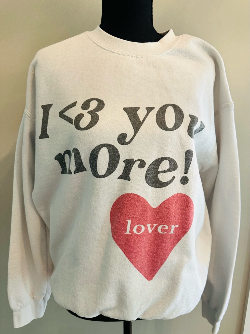 White 'I <3 You More' Heart Graphic Sweatshirt - Lover